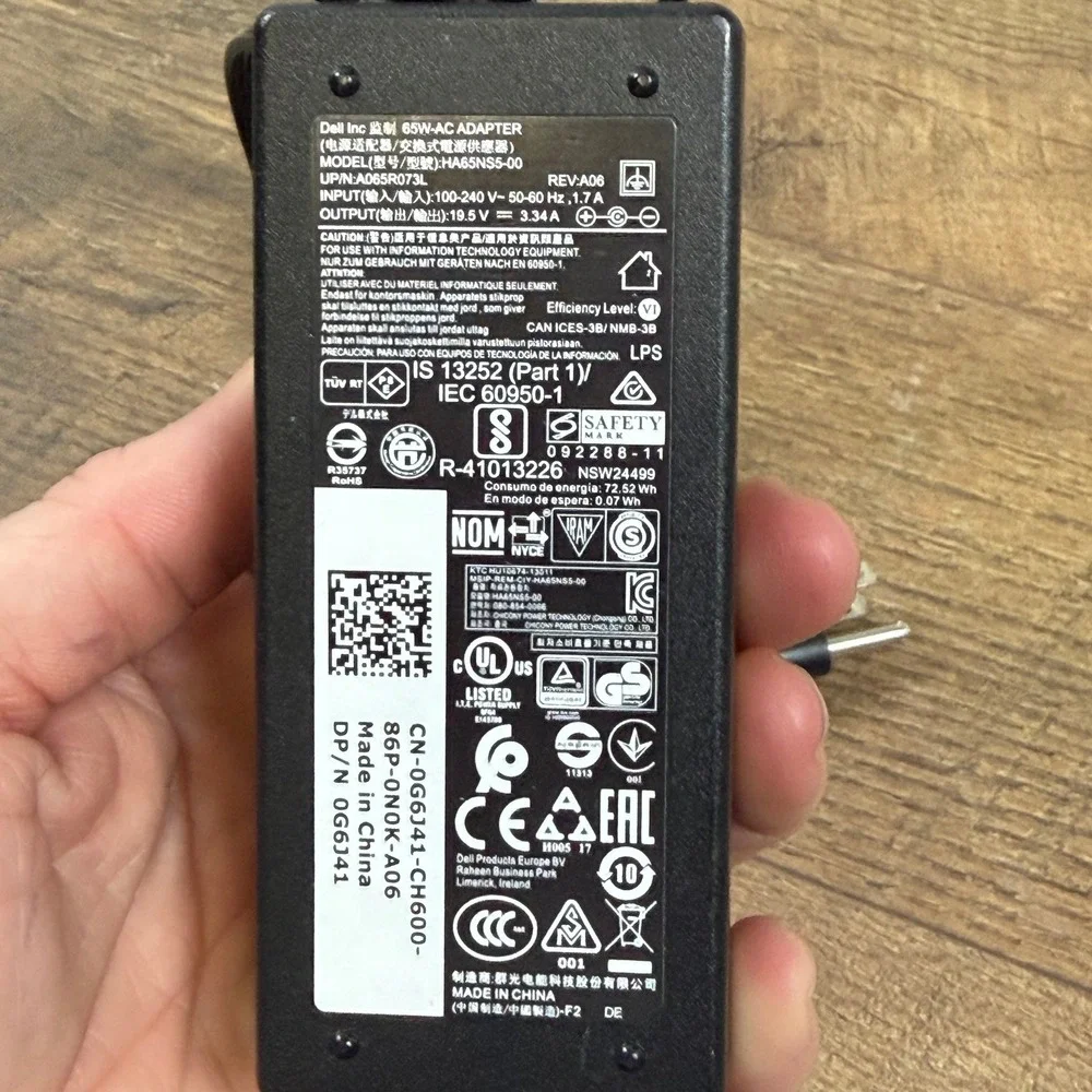 Dell 65W AC Adapter Charger HA65NS5-00 0G6J41‎ w/ Power Cord